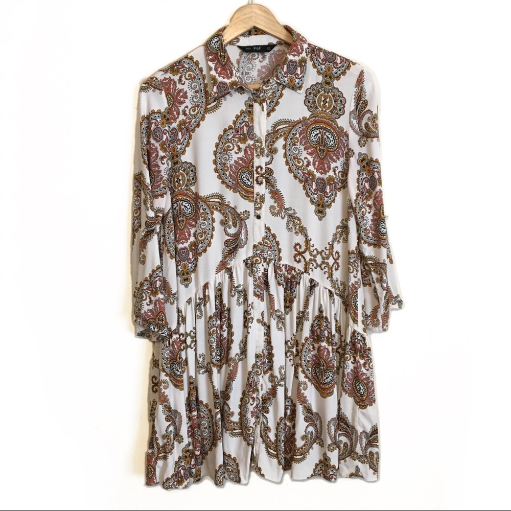 F & F | Mini Print Button Down Flowy Dress - image 1